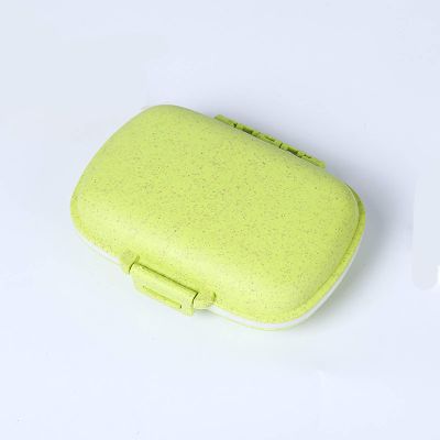 1 PCS 8 Grid Mini Size Wheat Straw Pill Case Fashion Travel Pill BoxVitamin Organizer Two-Layer Folding Design Safe Food Grade PP Material Lightweight