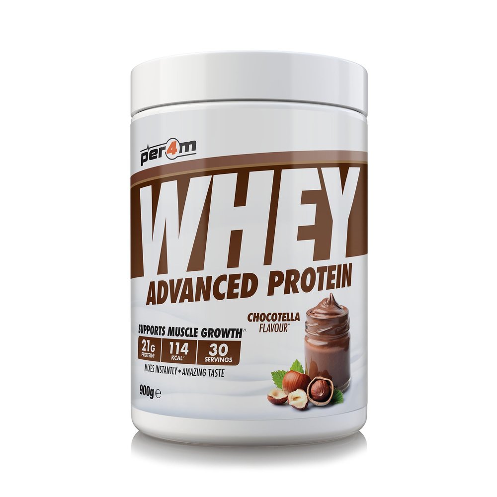 Per4m Whey Protein Powder | High Protein Shake for Muscle Growth & Recovery | Low Sugar Gym Supplement | Sports Nutrition Drink + Amino Acids (900g, Chocotella)