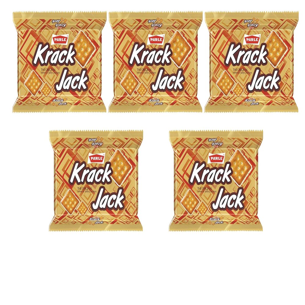 Parle Krackjack Biscuits 240g (Pack of 5) Sweet and Salty Biscuits Flat Baked Crunchy and Tasty Golden Brown cracker - Delicious Cracker Cookies Snacks for Kids