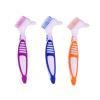 HRASY Premium Denture Cleaning Brush Set with Multi-Layered Bristles & Ergonomic Rubber Handle, Portable Denture Double Sided Brush for False Teeth Cleaning, 3 Pieces (Blue, Orange, Purple) view 1