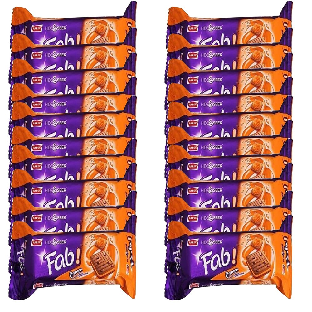 Parle Hide & Seek Orange Fab Biscuits 112g (Pack of 20)  Crispy & Crunchy Tea Time Sandwich Biscuit Bars - Orange Cream Filled Biscuits for Snacks - Delicious Cracker Cookies for Kids