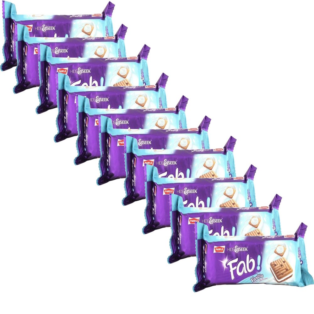 Parle Hide & Seek Vanilla Fab Biscuits 112g (Pack of 10) - Crispy & Crunchy Tea Time Sandwich Biscuit Bars - Vanilla Cream Filled Biscuits for Snacks for Kids - Delicious Cracker Snacks for Kids