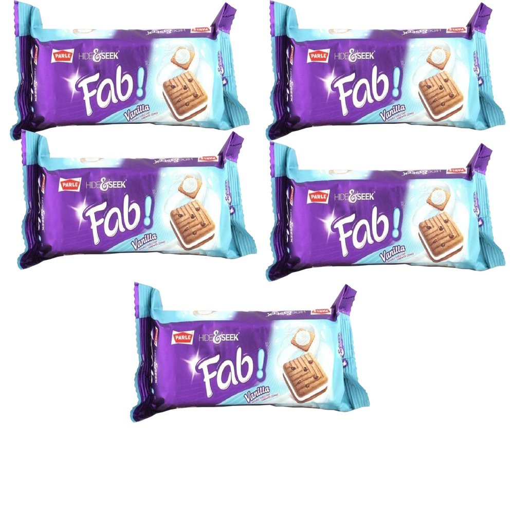 Parle Hide & Seek Vanilla Fab Biscuits 112g (Pack of 5) - Crispy & Crunchy Tea Time Sandwich Biscuit Bars - Vanilla Cream Filled Biscuits for Snacks for Kids - Delicious Cracker Snacks for Kids