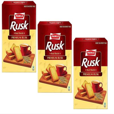 Parle Rusk 600g (Pack of 3)  Real Elaichi  Premium Rusk - Highly Nutritive  Crispy, Crunchy & Delicious Wheat Toasted Bread Rusks - Perfect Tea Time Companion