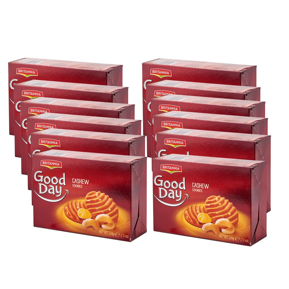 Britannia Good day Biscuits and Cookies 216g (Pack of 12) Cashew Nuts - Highly Nutritive Tasty and Healthy - Delicious Cracker Biscuits Cookies Tea Time Snacks for Kids & Family