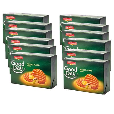 Britannia Good day Biscuits and Cookies 216g (Pack of 12) Pista and Badam Cookies Highly Nutritive Tasty and Healthy - Delicious Cracker Biscuits Cookies Tea Time Snacks for Kids & Family