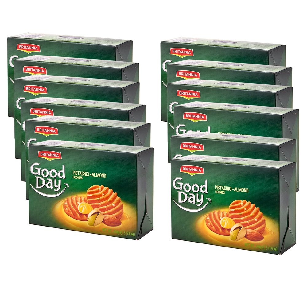 Britannia Good day Biscuits and Cookies 216g (Pack of 12) Pista and Badam Cookies Highly Nutritive Tasty and Healthy - Delicious Cracker Biscuits Cookies Tea Time Snacks for Kids & Family