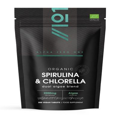 Organic Spirulina & Chlorella 2000mg - 300 Tablets - Broken Cell Wall - Cold Pressed Pure Supplement with No Additives (75 Day Supply) by Alpha01