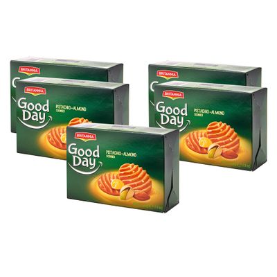 Britannia Good day Biscuits and Cookies 216g (Pack of 5)  Pista and Badam Cookies  Highly Nutritive  Tasty and Healthy - Delicious Cracker Biscuits Cookies Tea Time Snacks for Kids & Family