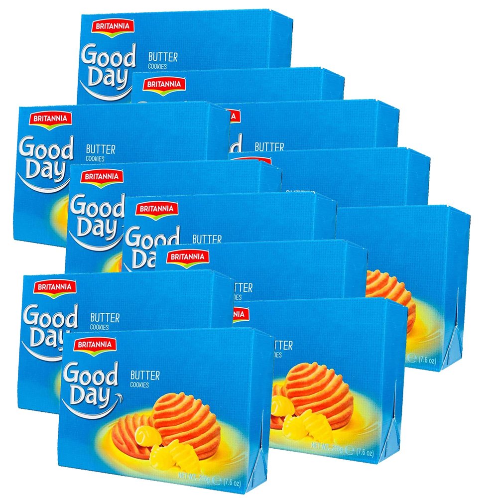 Britannia Good day Biscuits and Cookies 216g (Pack of 12) Butter Cookies Highly Nutritive Tasty and Healthy - Cracker Biscuits Cookies Tea Time Snacks for Kids & Family - Price Mark 2.20