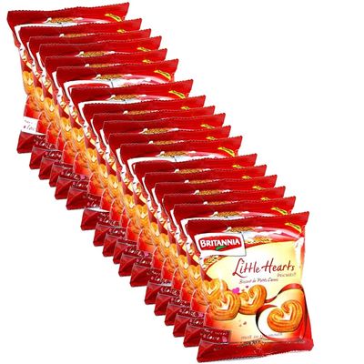 Britannia Little Hearts Biscuits 75g (Pack of 18) Sugar Crystals Sprinkled Heart Shaped Crisp & Delicious Tasty, Healthy & Nutritive - Cracker Cookies Tea Time Snacks for Kids & Family