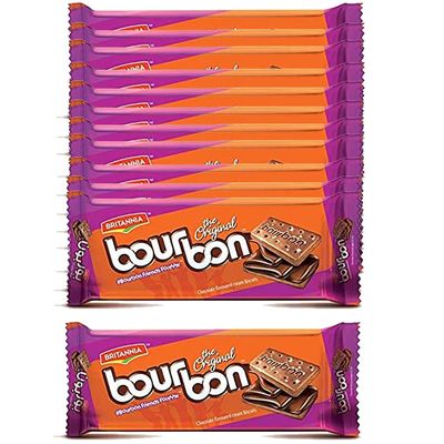 Britannia Bourbon Biscuits 100g (Pack of 12) Snack Biscuits Filling of Chocolate Butter Cream Cream Biscuits Sugar Sprinkled - Cracker Biscuits Cookies Tea Time Snacks for Kids & Family