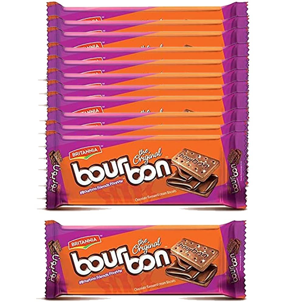 Britannia Bourbon Biscuits 100g (Pack of 12) Snack Biscuits Filling of Chocolate Butter Cream Cream Biscuits Sugar Sprinkled - Cracker Biscuits Cookies Tea Time Snacks for Kids & Family