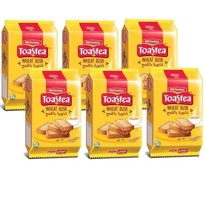 Britannia Wheat Rusk 610g (Pack of 6) Toast Premium Rusk - Highly Nutritive Perfect Tea Time Companion - Delicious Cracker Biscuits Cookies Tea Time Snacks for Kids & Family - Anytime Treat