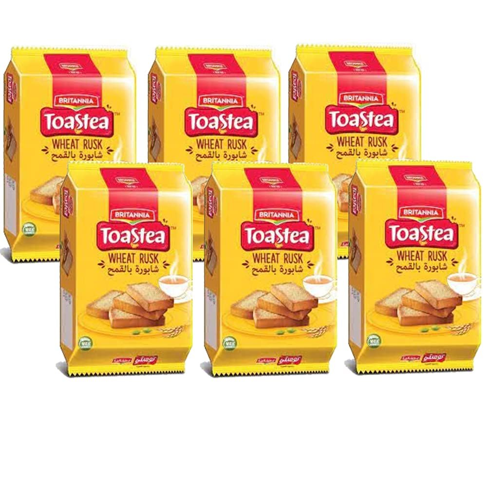 Britannia Wheat Rusk 610g (Pack of 6) Toast Premium Rusk - Highly Nutritive Perfect Tea Time Companion - Delicious Cracker Biscuits Cookies Tea Time Snacks for Kids & Family - Anytime Treat