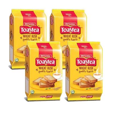 Britannia Wheat Rusk 610g (Pack of 4) Toast Premium Rusk - Highly Nutritive Perfect Tea Time Companion - Delicious Cracker Biscuits Cookies Tea Time Snacks for Kids & Family - Anytime Treat