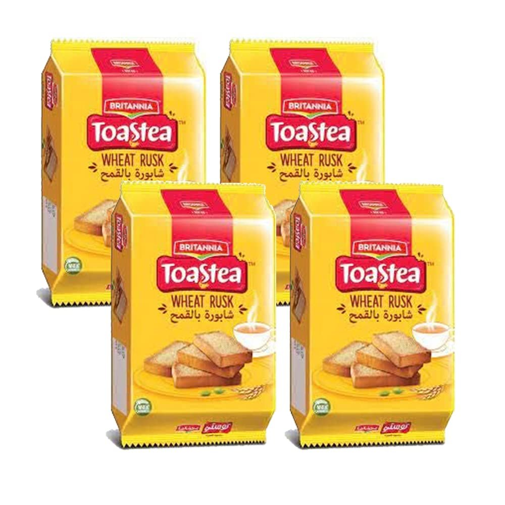 Britannia Wheat Rusk 610g (Pack of 4) Toast Premium Rusk - Highly Nutritive Perfect Tea Time Companion - Delicious Cracker Biscuits Cookies Tea Time Snacks for Kids & Family - Anytime Treat