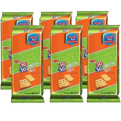 Britannia 50-50 Biscuits 372g (Pack of 6)  Sweet and Salty Biscuits  Flat Baked  Crunchy and Tasty  Golden Brown cracker - Delicious Cracker Biscuits Cookies Tea Time Snacks for Kids & Family