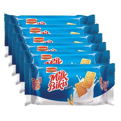 Britannia Milk Bikis 90g (Pack of 6)  Rich with the Goodness of Milk  Enriched with Calcium Vitamins and Iodine - Cracker Biscuits Cookies Tea Time Snacks for Kids & Family
