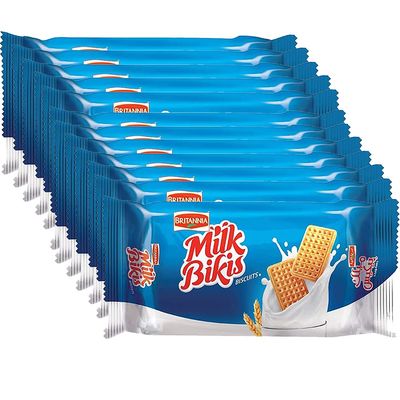 Britannia Milk Bikis 90g (Pack of 12) Rich with the Goodness of Milk Enriched with Calcium Vitamins and Iodine - Cracker Biscuits Cookies Tea Time Snacks for Kids & Family