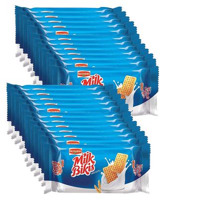 Britannia Milk Bikis 90g (Pack of 24) Rich with the Goodness of Milk Enriched with Calcium Vitamins and Iodine - Cracker Biscuits Cookies Tea Time Snacks for Kids & Family