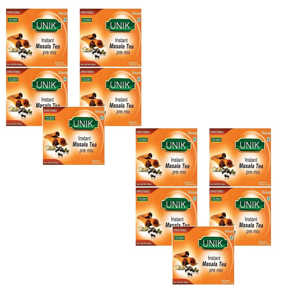 Unik Masala Tea Sweet 220g (Pack of 10) - Instant Pre-Mix Powder - Sweetened Version