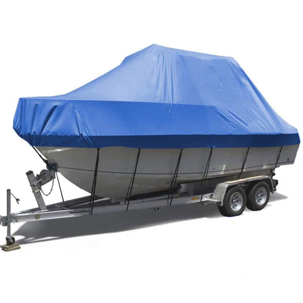 FBKPHSS Heavy Duty Boat Covers, 210D Runabout Boat Covers Made of Oxford Cloth Waterproof and Anti-UV Trailerable Boat Cover for Tri-Hull V-hull Outdoor Protection,Blue,11to13FT