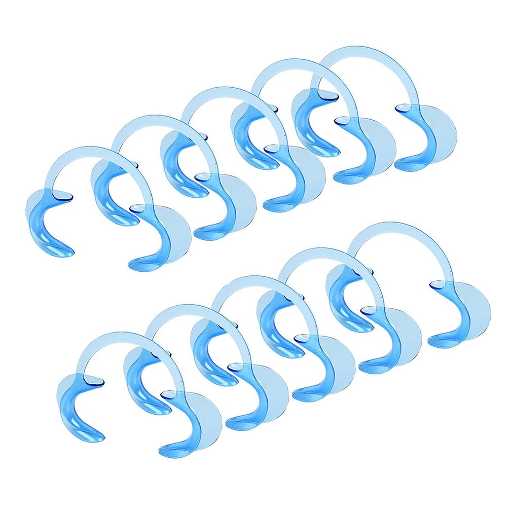 10 Pieces (Size M) C-Shape Cheek Retractor, Disposable Mouth Opener for Dental Teeth Whitening Mouth Guard or Speak Out Game (M, Blue)