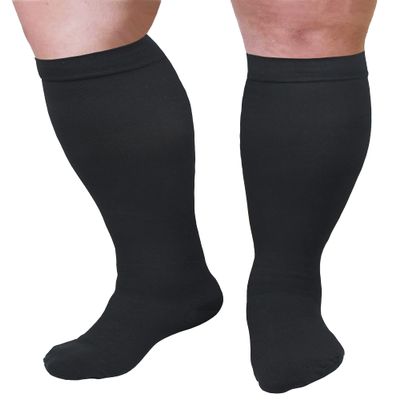 2XL Wide Plus Size Calf Compression for Men and Women 20-30 mmHg Nursing Athletic Travel Flight Socks Shin Splints Knee High - Black XX-Large