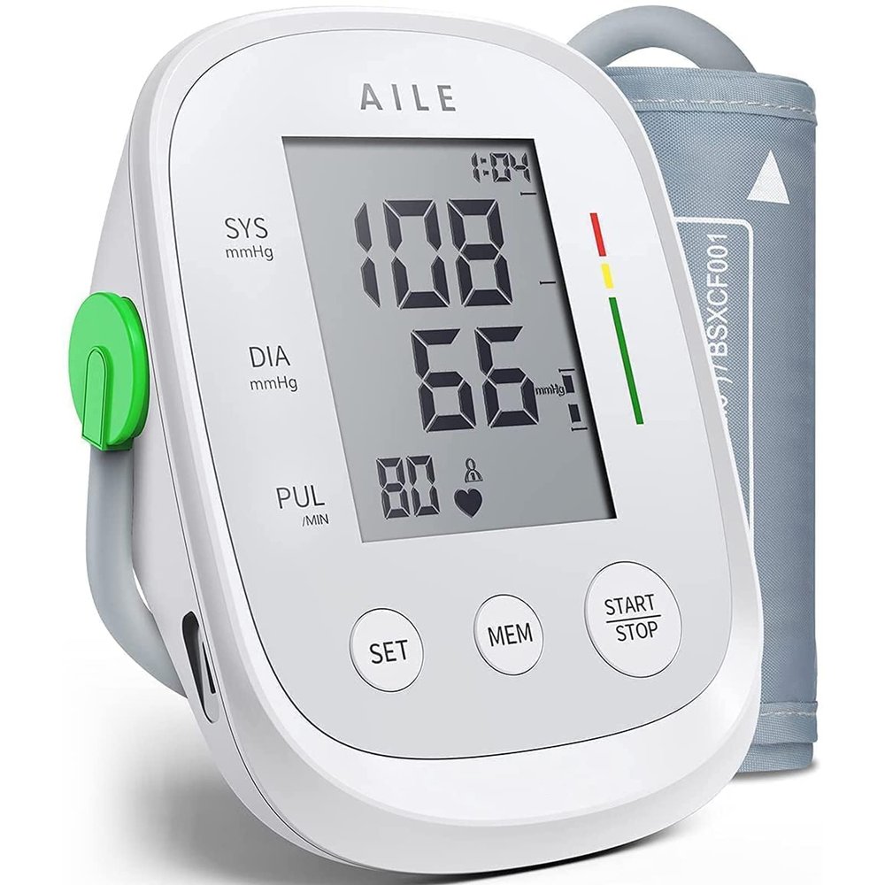 AILE Blood Pressure Monitors, Blood Pressure Machine Upper Arm Large Cuff(8.7"-16.5"), High Automatic BP Monitor Blood Pressure for Home Use, Manual Arm BP Machine, 2 * 99 Memory (White)