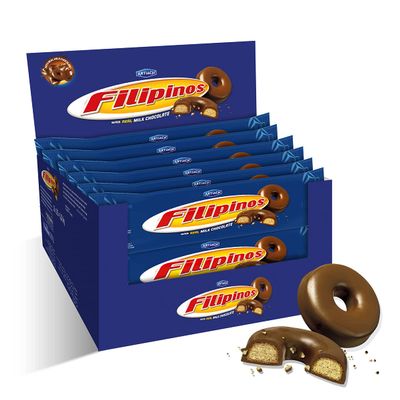 Filipinos Crispy Cookies Dipped in Milk Chocolate 128g [Pack 12] - The perfect combination between authentic milk chocolate and crispy biscuits.