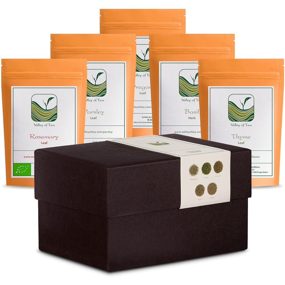 Essential Italian Herb Spices Selection - Organic - Most Important Spices in Italian Cuisine - Rosemary, Parsley, Oregano, Basil, Thyme