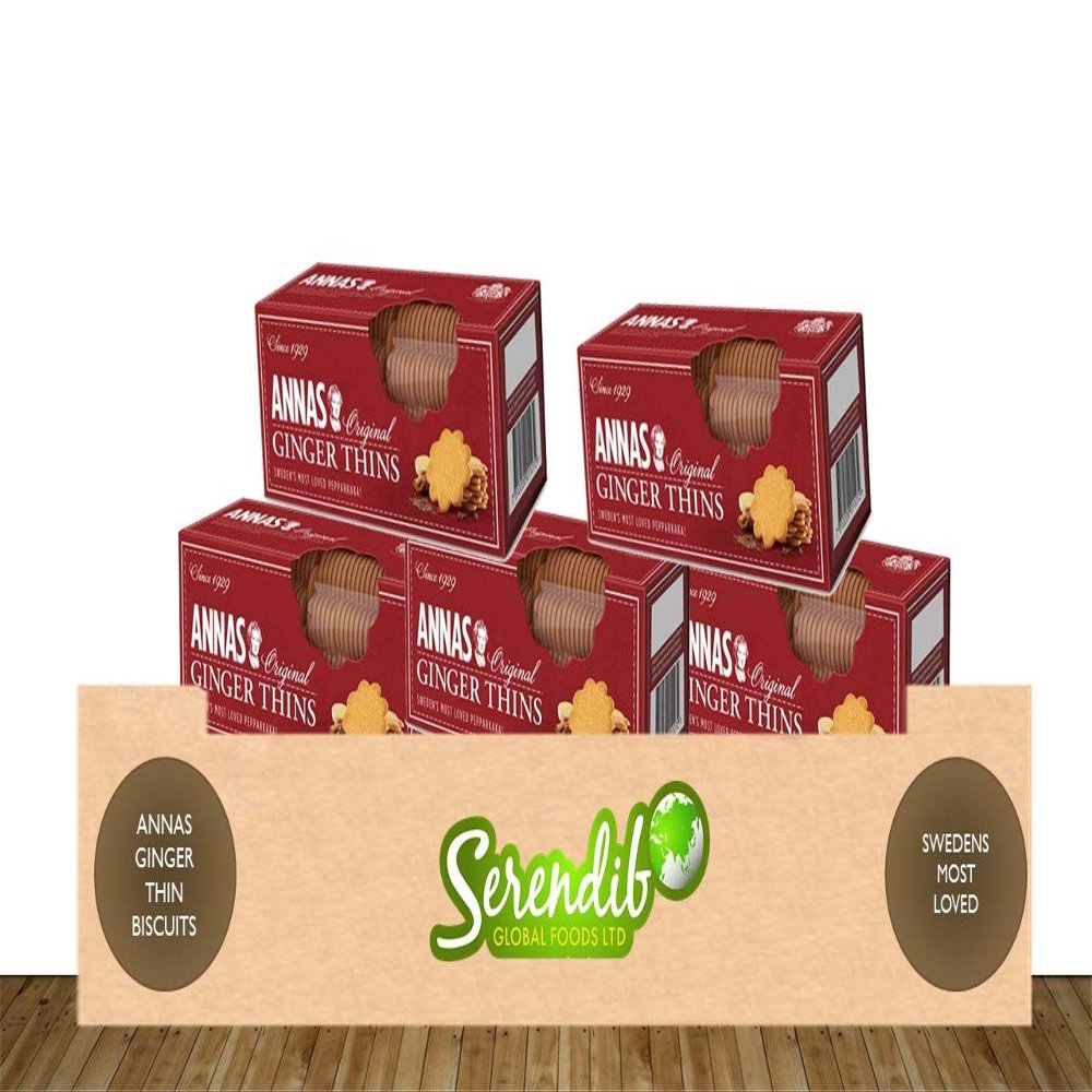 Annas Swedish Original Ginger Thins Pack of 5 150g Each | Sweden's Most Loved Pepperakka | Traditional Cookies | Since 192