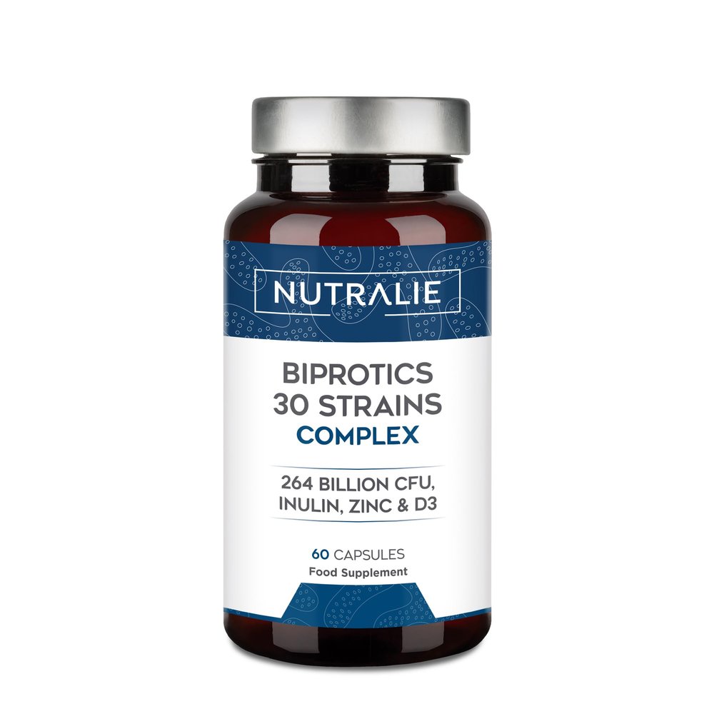 Probiotics and Prebiotics with 30 Strains - 264 Billion CFU per Dose - Biprotics 30 Strains Complex - 60 Capsules Nutralie