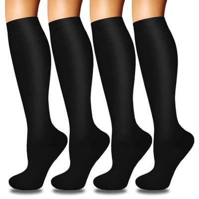 4 Pairs Compression Socks for men women Circulation-Best Support for Nurses,Running,Athletic,Travel , Cycling,flying,Sports,Plus Size,Wide Calf ,Diabetic,Recovery, Black L-XL