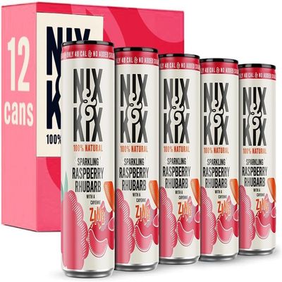 Nix & Kix | Raspberry & Rhubarb | 100% Natural Fruit Flavoured Sparkling Water | Low Calorie & Vegan Friendly | No Added Sugar Or Sweeteners | 250ml x 12 Pack