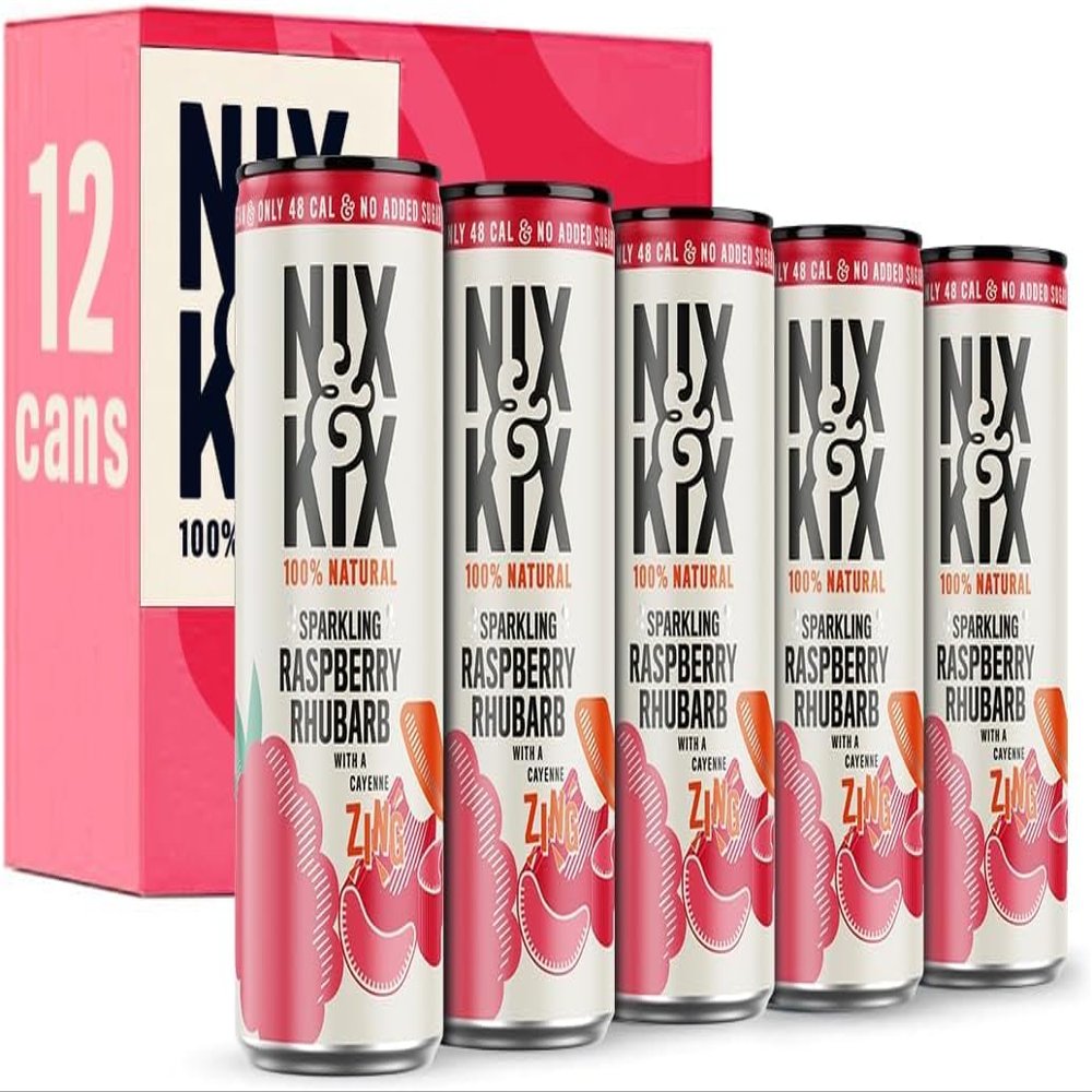 Nix & Kix | Raspberry & Rhubarb | 100% Natural Fruit Flavoured Sparkling Water | Low Calorie & Vegan Friendly | No Added Sugar Or Sweeteners | 250ml x 12 Pack