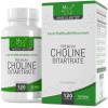 MM Choline | 120 High Strength Vegan Choline-Supplement Capsules - 700mg Coline Bitartrate per Serving | Non-GMO, Gluten & Allergen Free | Manufactured in the UK view 1
