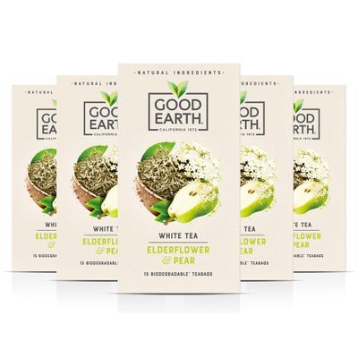 Good Earth Tea Co. Elderflower & Pear Tea Bags Fruit Flavoured Herbal Blend with Sweet Pear and Elderflower 5 x 15 Plant-Based Teabags