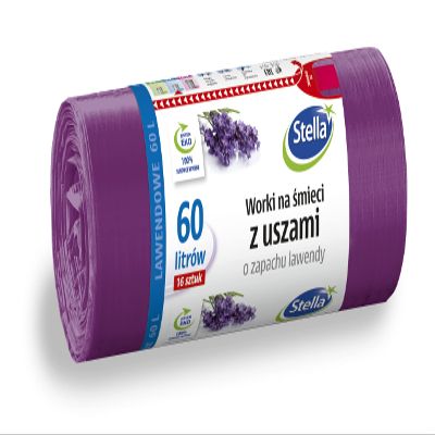Stella 023578 Bin Liners with Handles, 60 L, Thick, Pack of 16, Lavender Fragrance, Rubbish Bags for Household and Office, Made of LDPE Film, Colour: Lavender/Purple
