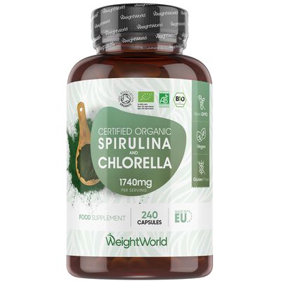 Organic Spirulina and Chlorella Capsules - 80 Days Supply - 240 Capsules - Soil Association Certified - Nutrient-Rich Algae Superfoods - Chlorella and Spirulina Herbal Supplements with No Additives