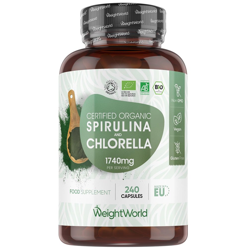 Organic Spirulina and Chlorella Capsules - 80 Days Supply - 240 Capsules - Soil Association Certified - Nutrient-Rich Algae Superfoods - Chlorella and Spirulina Herbal Supplements with No Additives