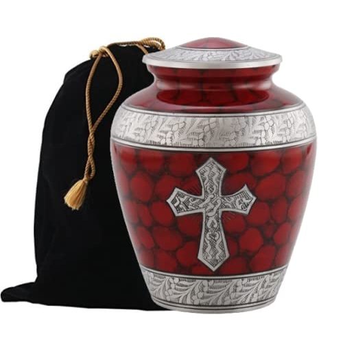 Divinityurns Elite Cross Cloud Cremation Urn - Large Adult Urn - Urn for Ashes - Handcrafted Affordable Urn for Human Ashes with Velvet Bag (Red)