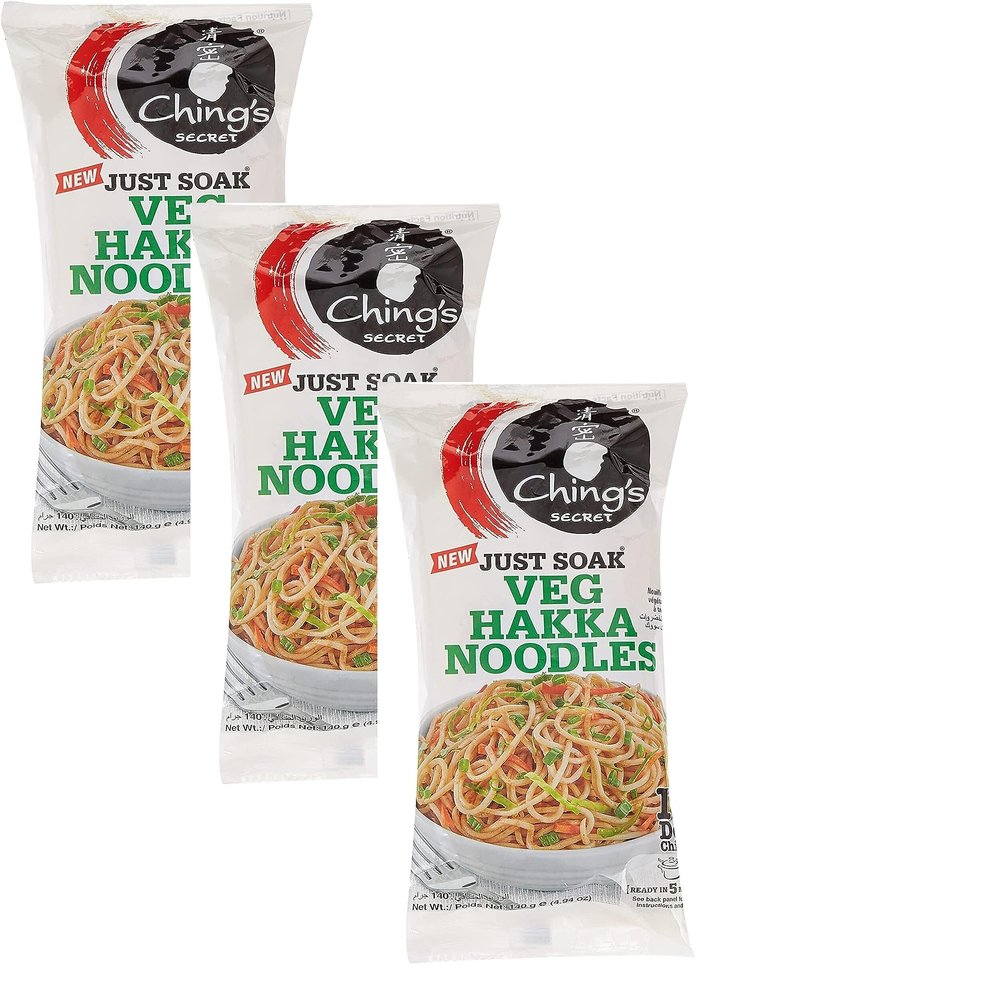 Chings Veg Hakka Noodles 140g (Pack of 3)  Non Sticky Chinese Veg Noodles  Made with Durum Wheat - Easy To Cook
