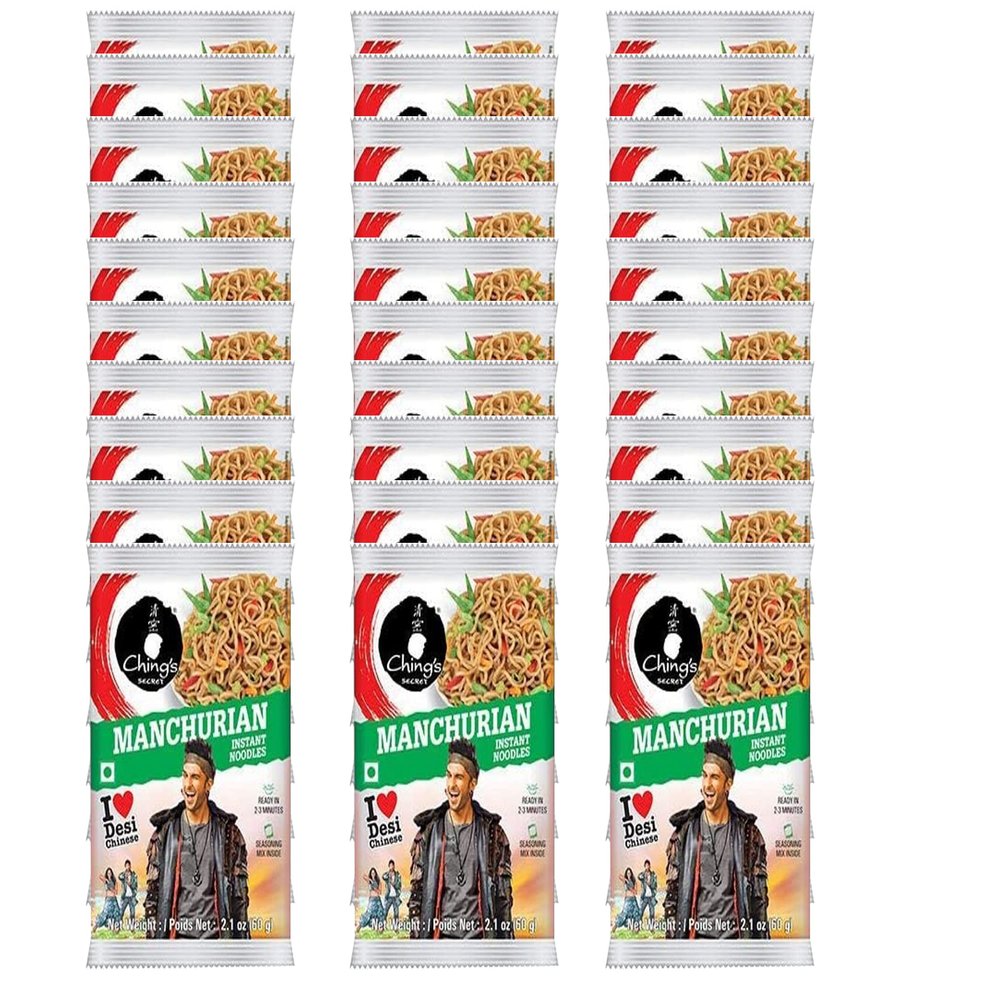 Chings Manchurian Noodles 60g (Pack of 30)  Original Hakka Noodles  Manchurian  Stir Fried Noddles with Seasoning  Easy to Cook - Non Sticky
