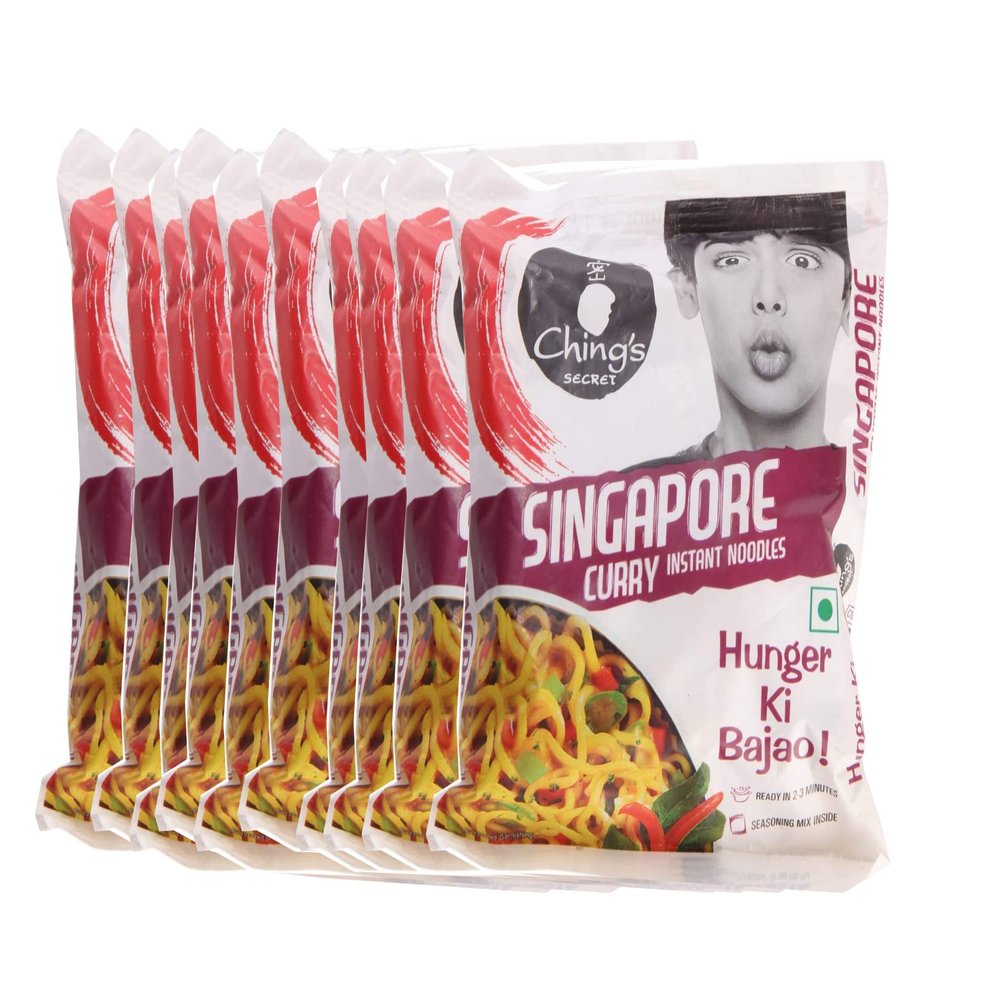 Chings Singapore Curry Noodles 60g (Pack of 10)  Original Hakka Noodles  Singapore Curry  Stir Fried Noddles with Seasoning