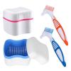 Denture Cleaner Box and Brush Set - 2 Pack Denture Bath Case with Basket + 2 Pack Denture Brush, Portable Denture Retainer Storage Box, Premium Hygiene False Teeth Brushes for Oral Care view 1