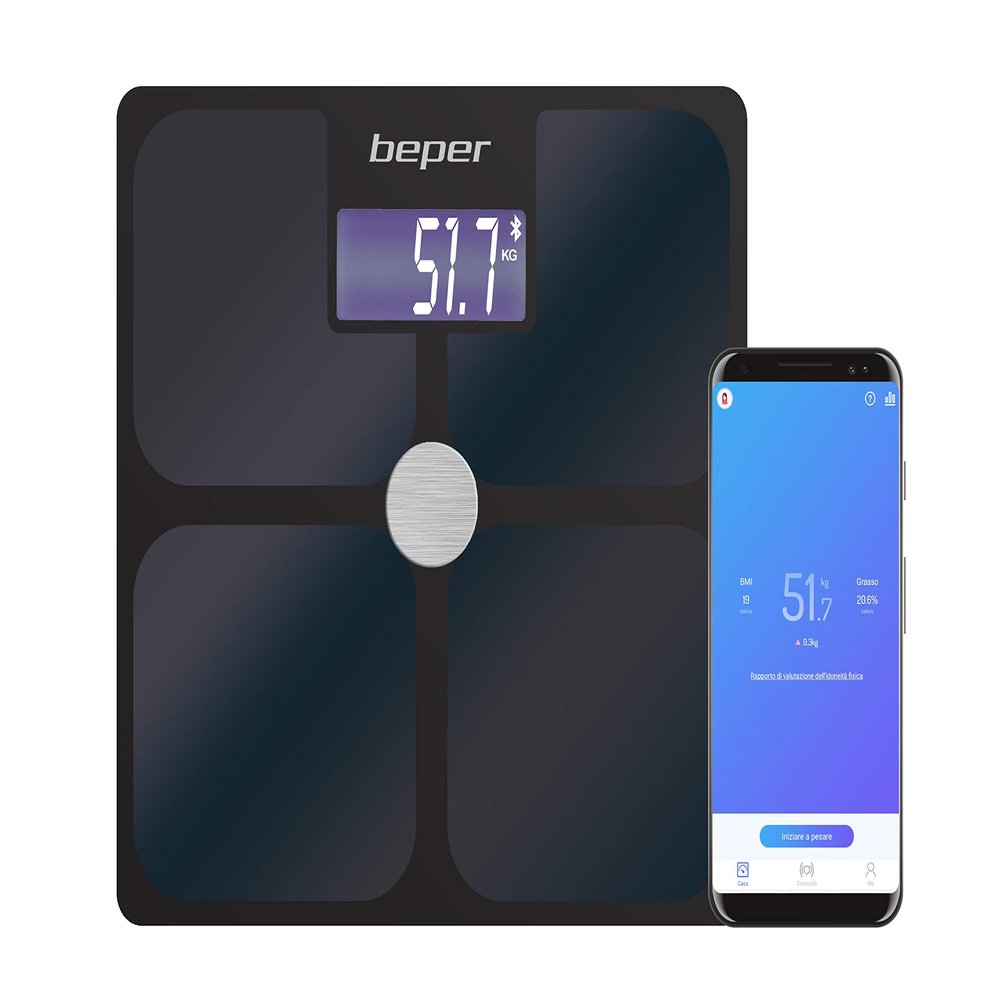 BEPER P303BIP050 Impedance Personal Scale with APP ScaleUp, Bluetooth for iOS- Android, 21 Body Values, Unlimited Users, Statistics/Historical Data,180 kg