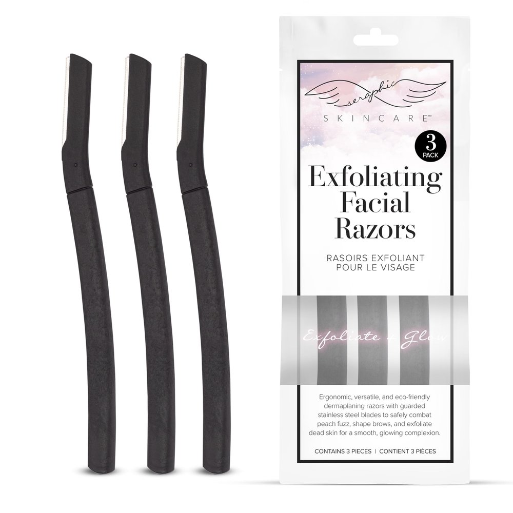 Seraphic Skincare Exfoliating Facial Razors Blades (3pc) For Eyebrows, Peach Fuzz & Exfoliation Dermaplane Face Razor for Women Face Wheat Straw Handle & Swedish Stainless Steel Blades
