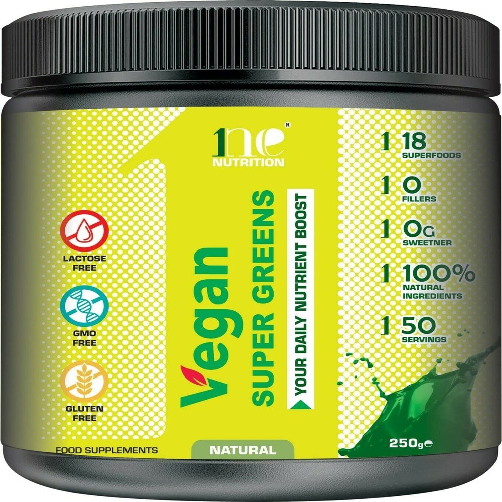 1ne Nutrition Super Greens Powder 250g  Ultimate Immune Support | Green Powder Superfood for Immunity, Energy and Detox | Vegan, 100% Natural| No GMO, No Gluten, No Fillers | 50 Servings